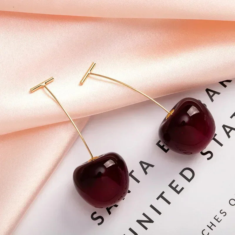 New Cute Simulation Red Cherry Earrings for Women Girl Sweet Resin Hot Sale Earring Student Fruit Fashion Jewelry Gift Серьги