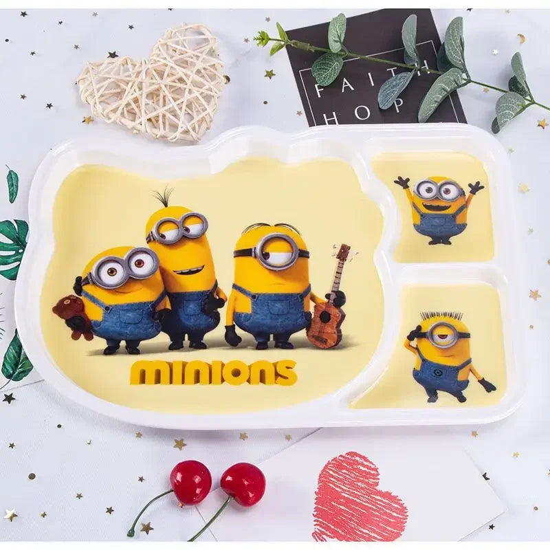 Despicable Me Minions Cartoon Cute Divided Dinner Plate Anti-fall Anti-scald Bowl Spoon Chopsticks Kawaii Children's Tableware