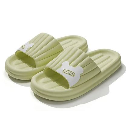 Feslishoet Cartoon Bear Summer Slippers Non Slip Bathroom Floor Flat Ladies Shoes Thick Bottom Slides Indoor and Outdoor