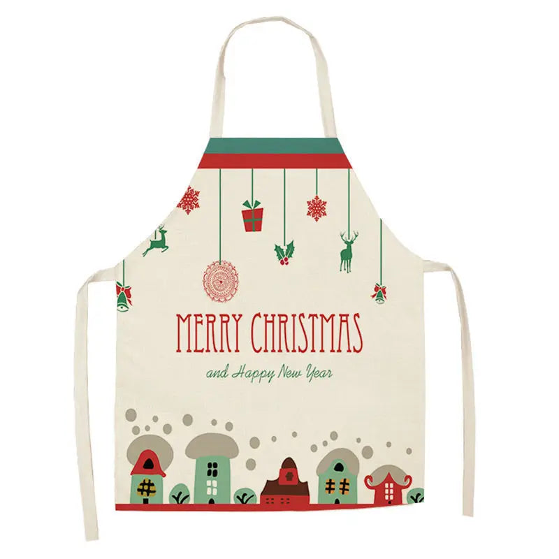 1Pcs Merry Christmas Apron for Woman Pinafore Cotton Linen Aprons 55x68cm Adult Bibs Kitchen Baking Cooking Accessories