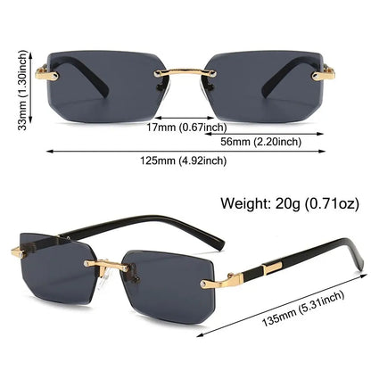 Trendy Rimless Sunglasses for Men Women Fashion Frameless Rectangle Sun Glasses Retro Shades Summer Traveling Eyewear UV400