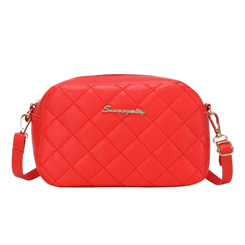 #228 Diamond-shaped quilted zipper square bag, metal lettering shoulder bag, fashionable woman shoulder bag, camera casual bag