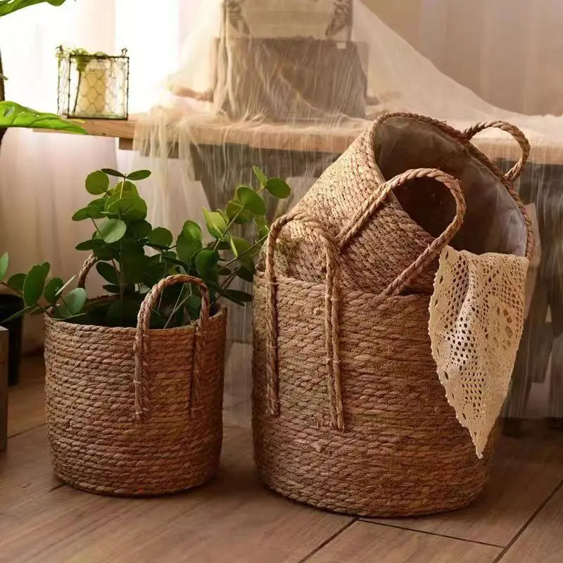 1 piece of straw flower basket, home decoration flower pot