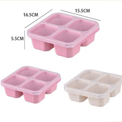 Square Divider Bento Box Reusable 4-compartment Food Container Snack Nuts With Lid Wheat Straw Lunch Box Kitchen Supplies