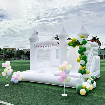 PVC Inflatable White Bounce House Jumping Castle Bouncer with Ball Pit Blower for Kids Birthday Wedding Party