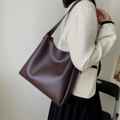 Fashion Leather Tote Bag For Women 2025 Tend Female Simple Large High Capacity Shoulder Side Bag Handbags And Purses