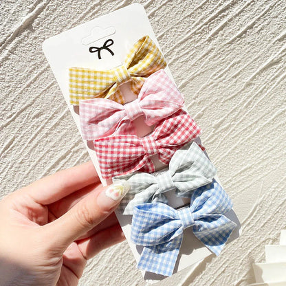 5Pcs/Set Hairpins for Kids Cute Plaid Print Star  Sweet Headband Hair Clips Children Girls Barrettes Fashion Bow Accessories