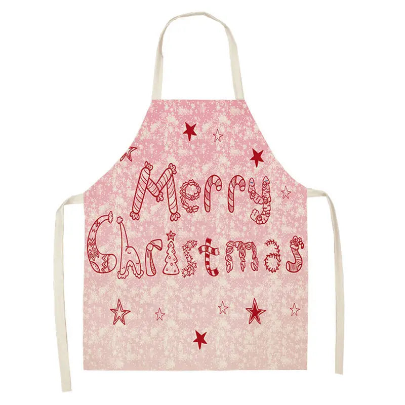 1Pcs Merry Christmas Apron for Woman Pinafore Cotton Linen Aprons 55x68cm Adult Bibs Kitchen Baking Cooking Accessories