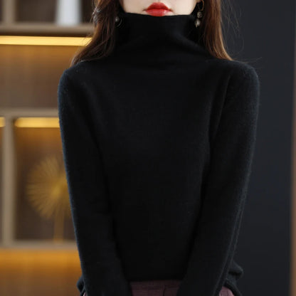 100% Merino Wool Turtleneck Pullover Knitwear Women's New Autumn And Winter Warm Sweater Women's Solid Color Pile Neck Sweater