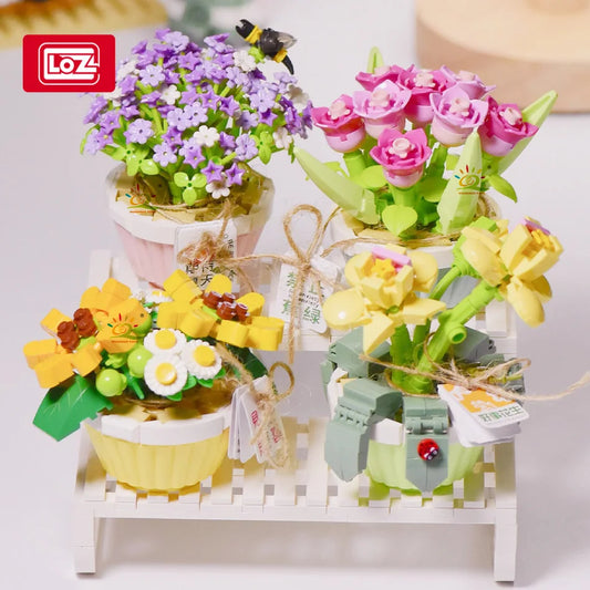 LOZ Tulip Sunflower Immortal Flower Potted Mini Model Building Blocks Micro With Flower Racks Bricks Home Decoration  Toys Adult