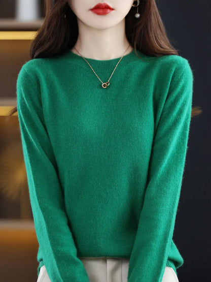 2024 Classic Style Cashmere Pullover Fashion Merino Wool Sweater Round neck Long Sleeve Knitwear Soft Warm Basic' Clothing Tops