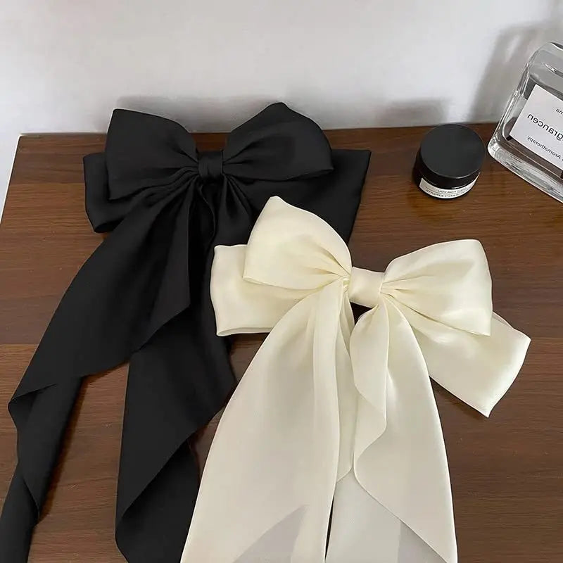 Fashion Solid Satin Spring Clip Simple Sweet Bowknot Hairpins Women Elegant Bow Ribbon Hair Clip Hair Accessories for Girls ﻿