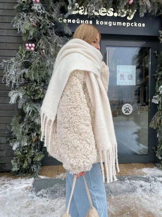 Luxury Winter Scarf Women Cashmere Warm Pashmina Foulard Female Solid Shawls Wraps Thick Soft Bufanda Tassels Scarves Long Stole