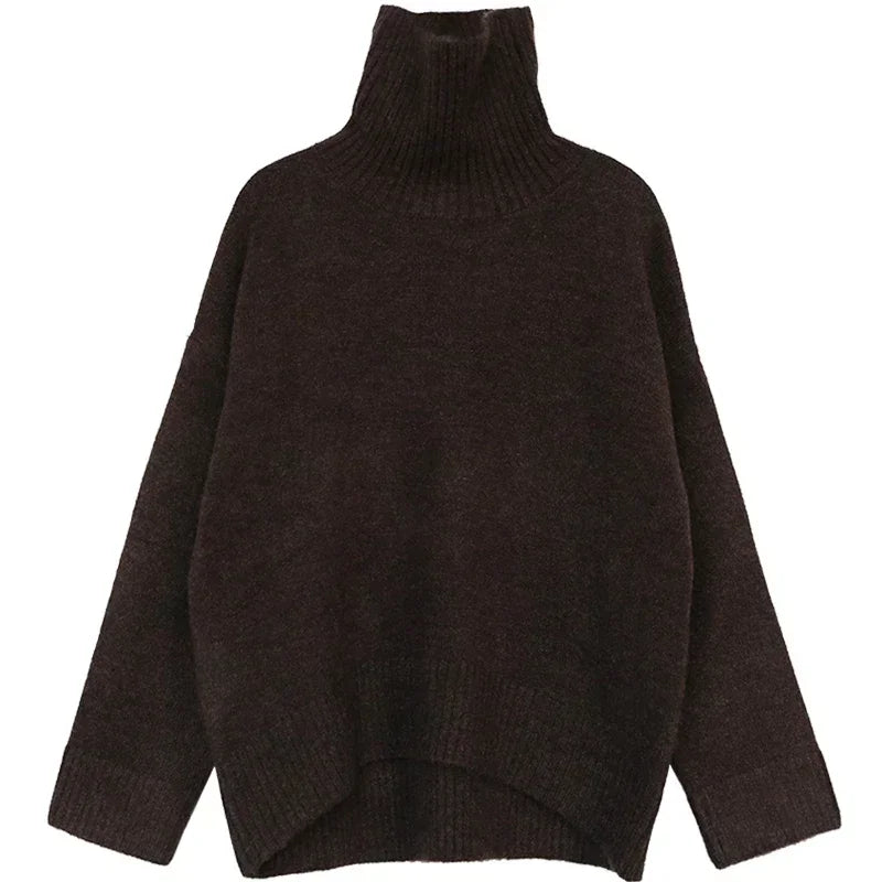 CHIC VEN Fashion Women's Loose Turtleneck Sweaters Warm Solid Pullover Knitwear Basic Female Jumpers Autumn Winter 2023