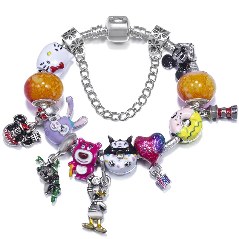 New Trendy Cartoon Anime Charm Beads Pendant With Snake Chain Fashion Bracelet For Women Children Girlfriend Jewelry Gift