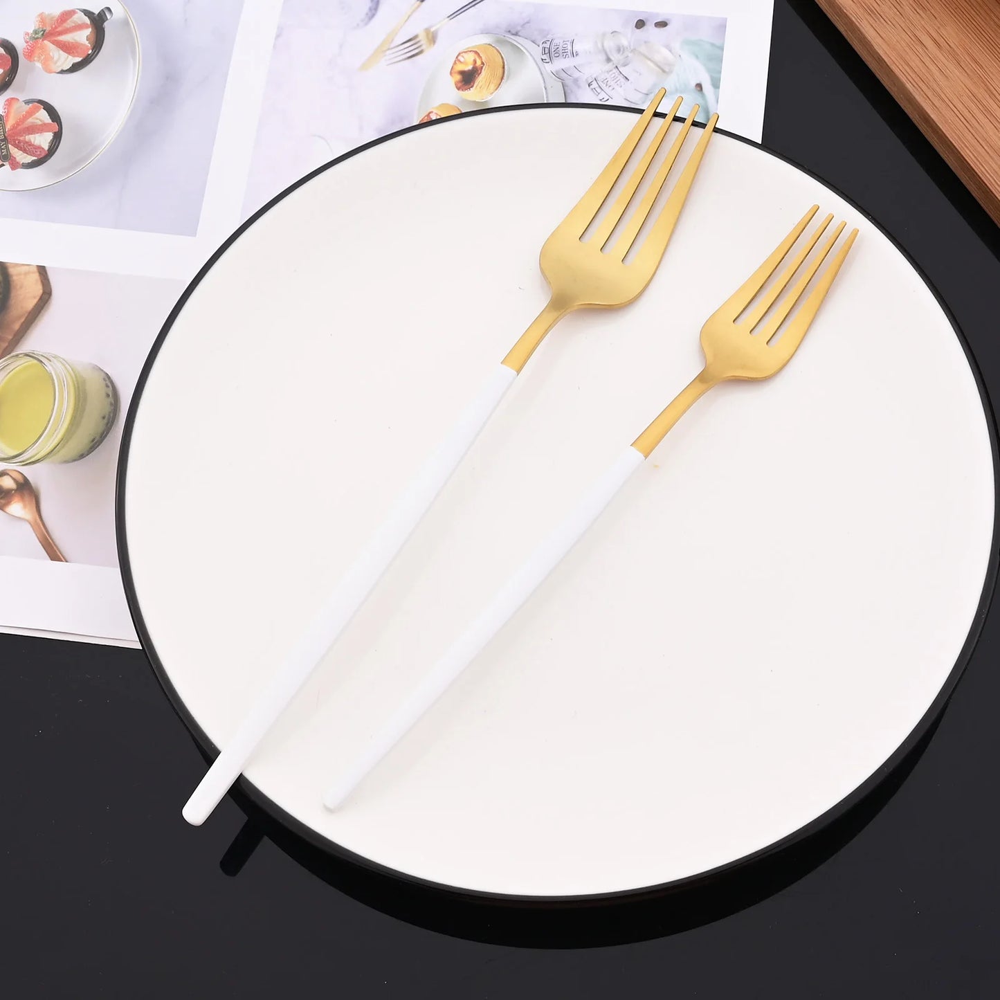 Green Gold 6Pcs Dinner Fork Tableware Dinnerware Stainless Steel Silverware Kitchen Party Flatware Matte Black Cutlery Set