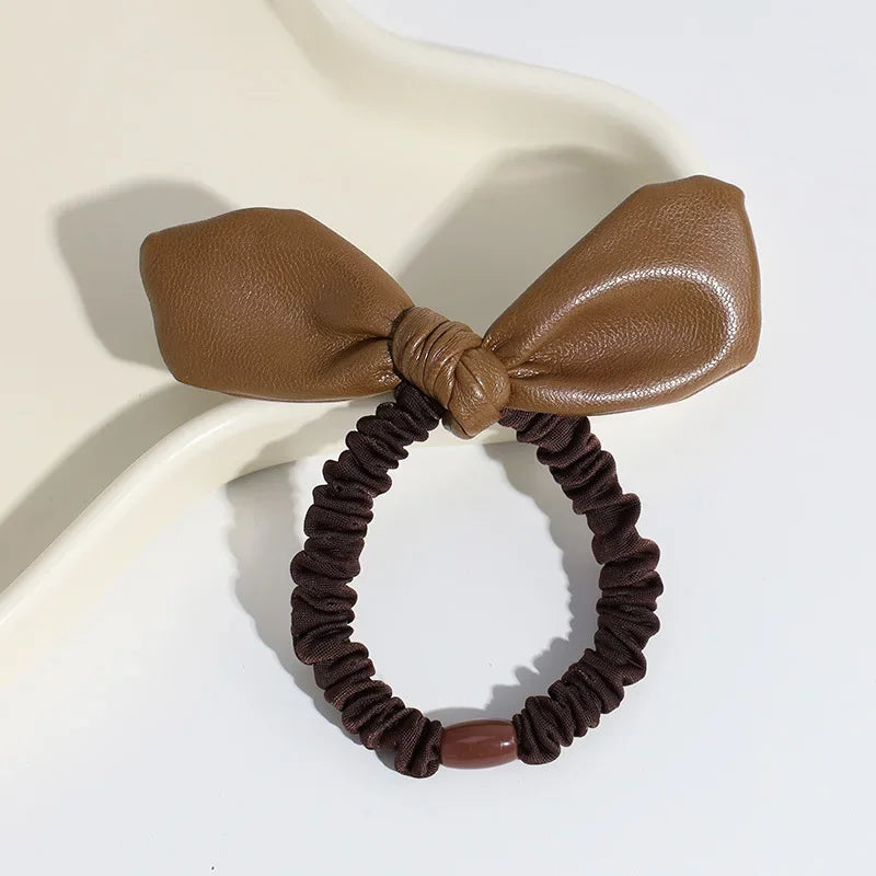 Korean New Leather Velvet Bow Elastic Bands Elegant Ponytail Hair Rope Hair Ties Headwear Girls Women Hair Accessories