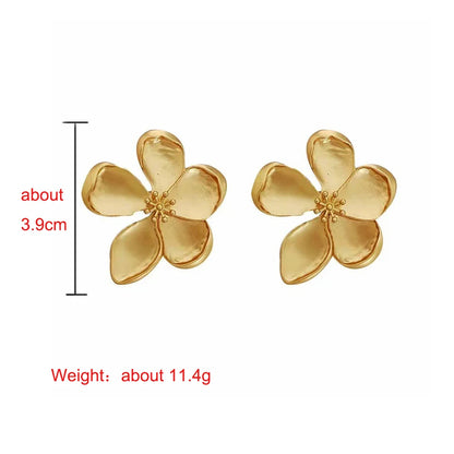 ZAKOL New Gold Color Matte Texture Metal Flower Earrings for Women Girls Exaggerated Fashion Party Jewelry Gifts