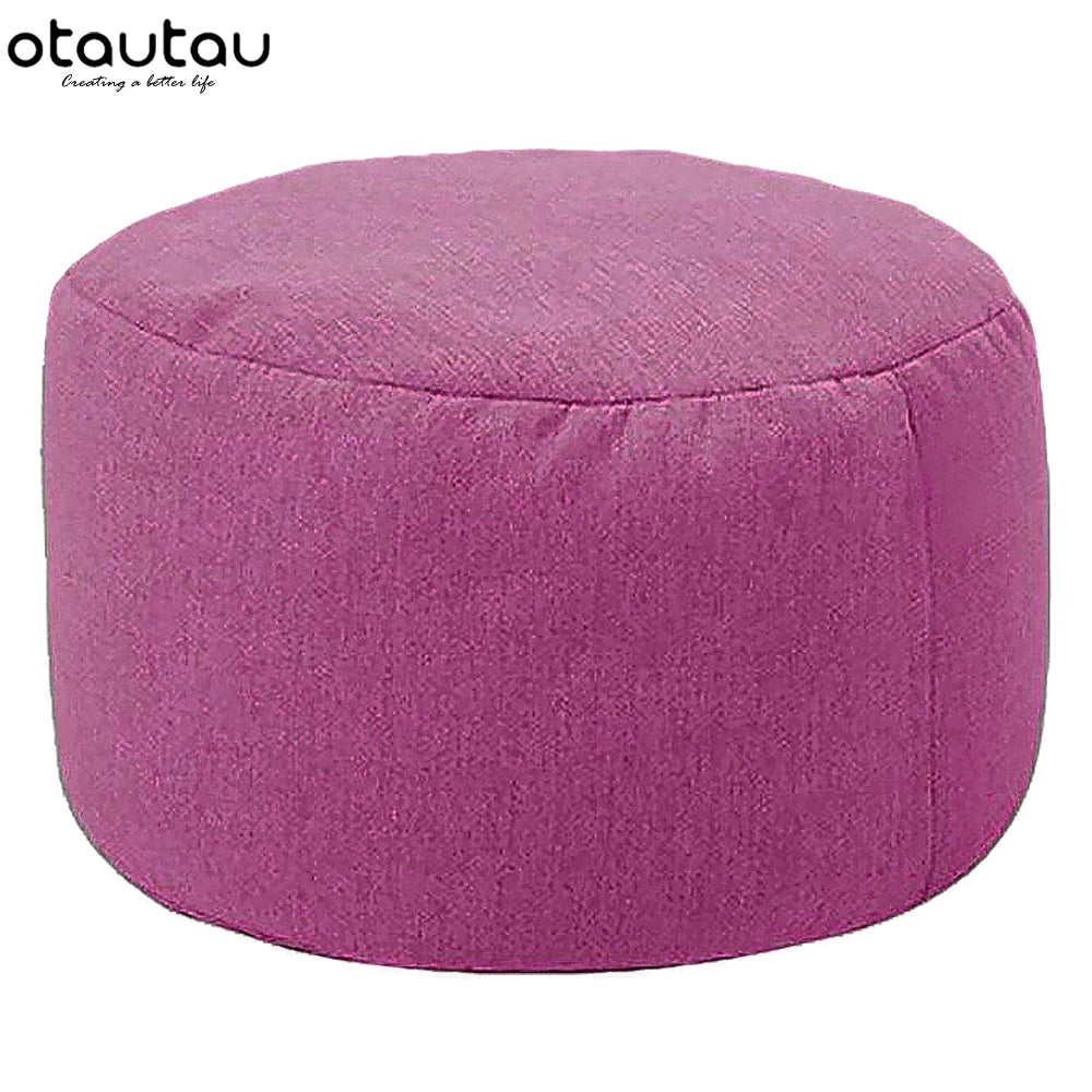 OTAUTAU Round Stool D30cm*H20cm Linen Bean Bag Ottoman with Filling Beanbag Pouf Footstool Tatami Futon Puff JD001