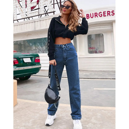 Spliced Ankle Length Straight Pants Women Jeans Loose Fit Denim High Waist Zipper Fly Jean Pockets Streetwear 2025 Vintage