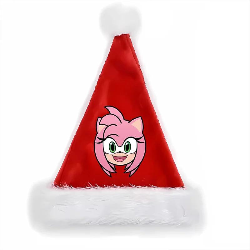 Sonics Anime Santa Hats Non-woven Fabric Red Xmas Cap Kids Adults Unisex Christmas Dress-up Party Decor Cosplay Child Party Gift