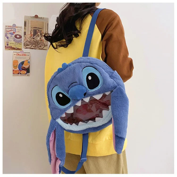 HOT Stitch See-through Bag Plush Doll Backpack Girls Large Capacity Cute Funny Backpack Anime Kawaii Cartoon School Bag Mochila