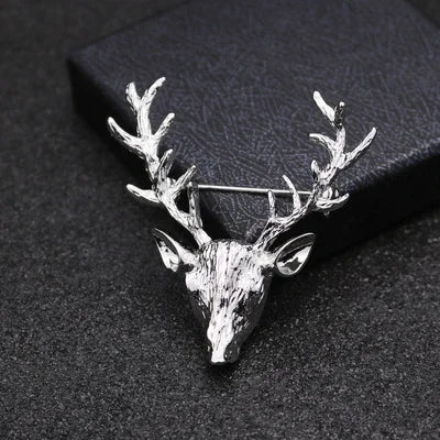 High End Trendy Broche Elk Head Pins and Brooches Animal Deer Metal Brooch Pin Badge Scraf Buckle Collar Suit Accessories