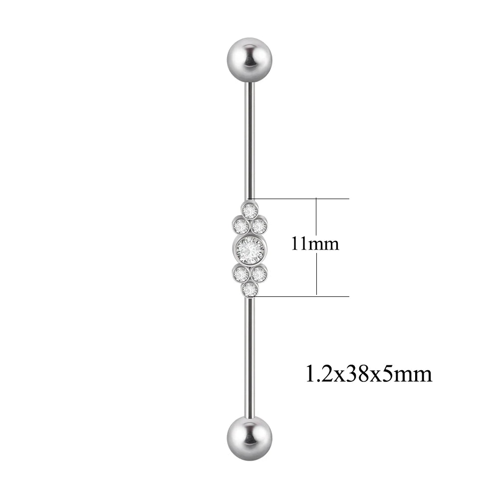 1PC Stainless Steel Industrial Barbell Long Bridge Micro Insert Zircon Earring Transversal Women Ear Piercing Jewelry 16G