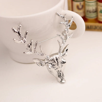 High End Trendy Broche Elk Head Pins and Brooches Animal Deer Metal Brooch Pin Badge Scraf Buckle Collar Suit Accessories