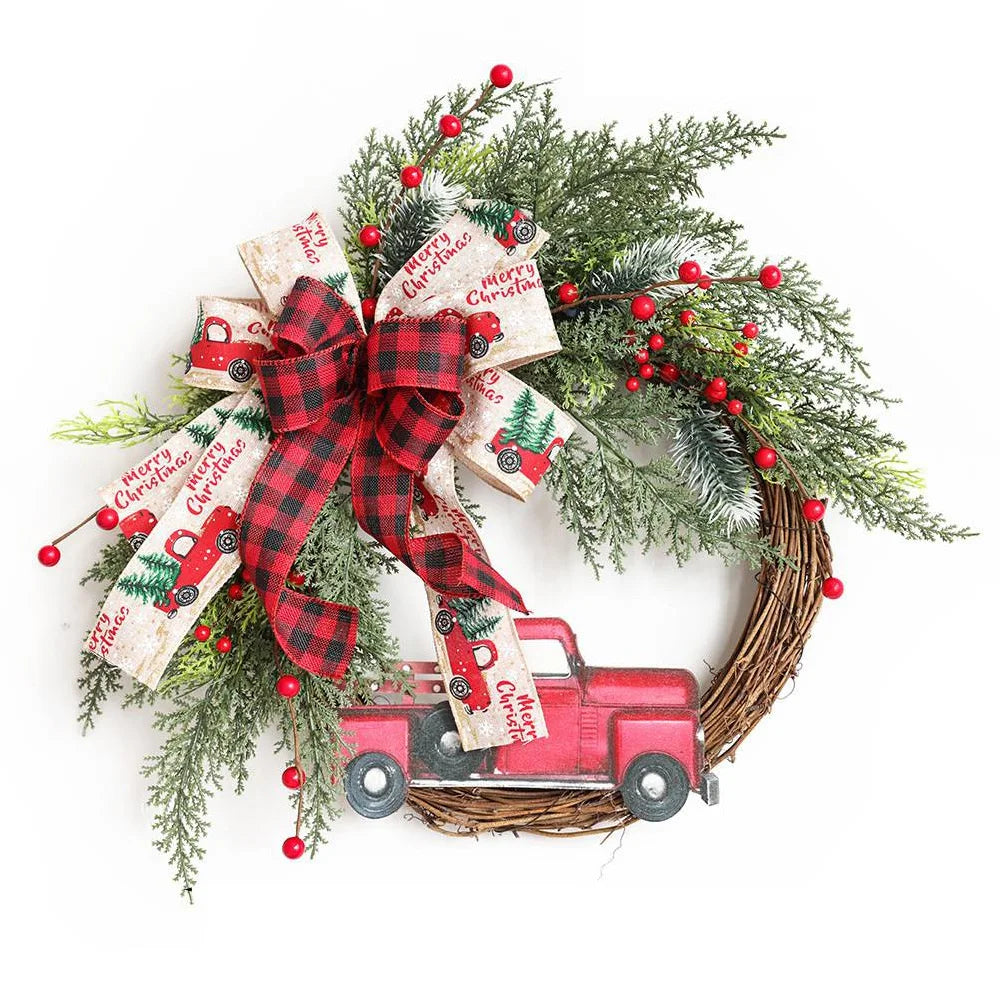 Christmas Wreath with Pine Cones Red Truck Front Door Wreath Christmas Door Wreath for Front Door