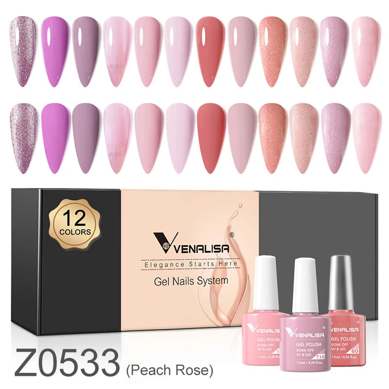 Venalisa Nail Gel Polish Kit Christmas Gift Winter Color Collection Semi Permanent New Learner Nude Pink Nail Varnish Set