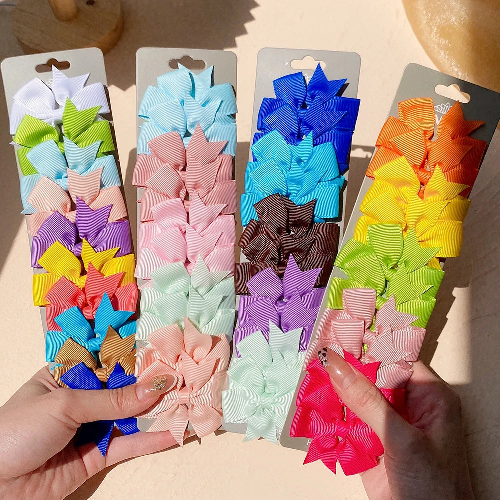 10pcs/set Solid Colors Grosgrain Ribbon Bows Clips Hairpin Girl's hair bows Boutique Hair Clip Headware Kids Hair Accessories