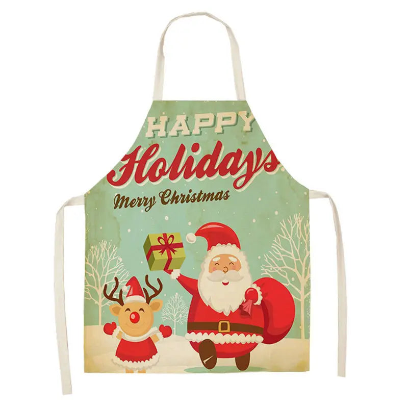 1Pcs Merry Christmas Apron for Woman Pinafore Cotton Linen Aprons 55x68cm Adult Bibs Kitchen Baking Cooking Accessories