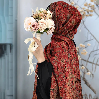 Muslim Paisley Hijab Pashmina Scarf Winter Shawl Kashmiri Women Jacquard Cashew Printed Scarves Luxury Floral Tassels Shawl