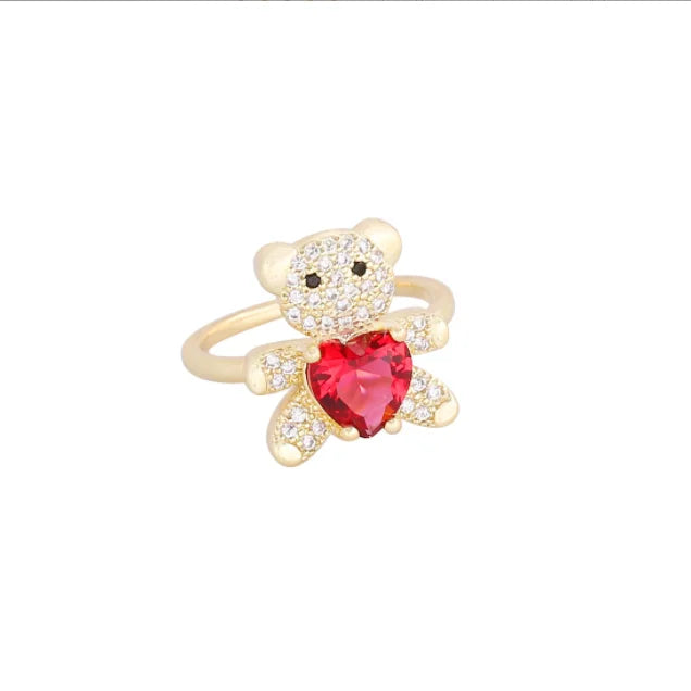 New Love Bear Ring INS Light Luxury Ring Charm Jewelry Ring Cute Girl Gift Factory Wholesale Zircon Ring