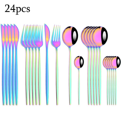 Zoseil Cutlery Set in Red and Gold Stainless Steel 24 Pcs Dinnerware Set in Flatware Kitchen Dinner Mmirror Stainless Steel