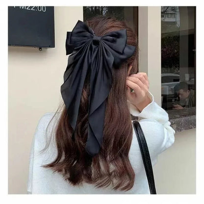 Large Long Bowknot Fashion Solid Satin Hair Clips for Women Simple Elegant Fairycore Spring Barrettes Head Accessories Wholesale