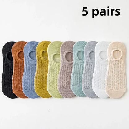 5/10 Pairs Socks women's Summer Invisible Short No Show Fashion Lace Breathable Silicone Non-slip Cotton Boat Socks