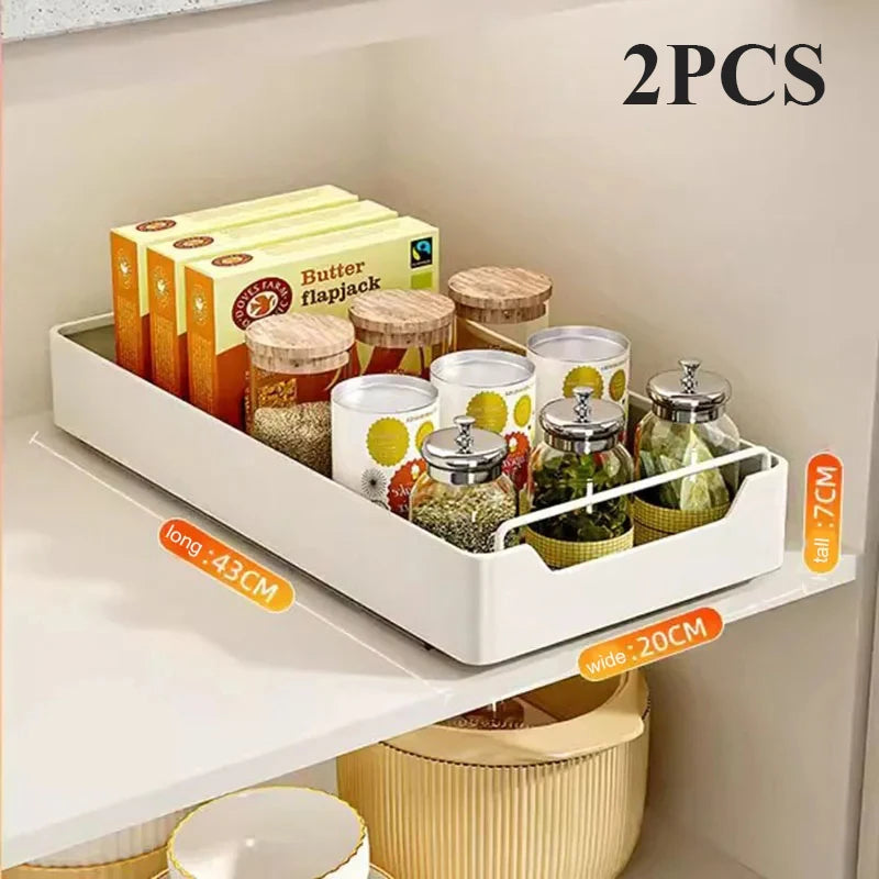 Kitchen Storage Box with Sliding Rail Pull-out Cabinet Storage Rack Spice Pantry Shelves Drawer Kitchen Organizer Basket