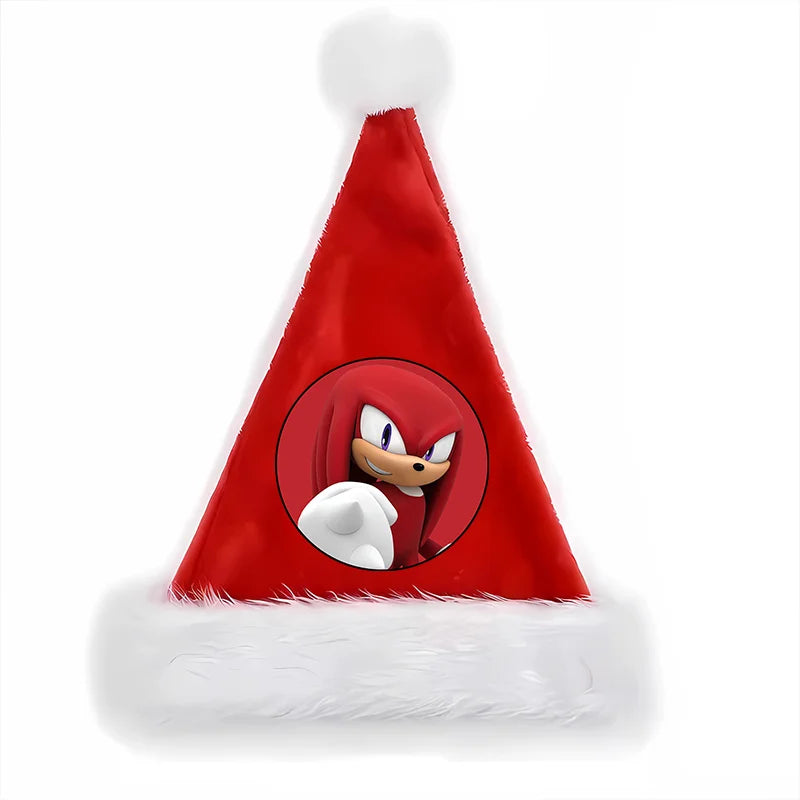 Sonics Anime Santa Hats Non-woven Fabric Red Xmas Cap Kids Adults Unisex Christmas Dress-up Party Decor Cosplay Child Party Gift