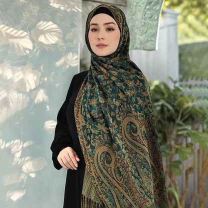 Muslim Paisley Hijab Pashmina Scarf Winter Shawl Kashmiri Women Jacquard Cashew Printed Scarves Luxury Floral Tassels Shawl