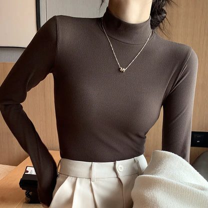 2024 New Knitted Half-turtleneck Pullovers Women Bottom Shirts Sweater Jumper Elegant Korean Fashion Long-sleeved Tops Knitwear