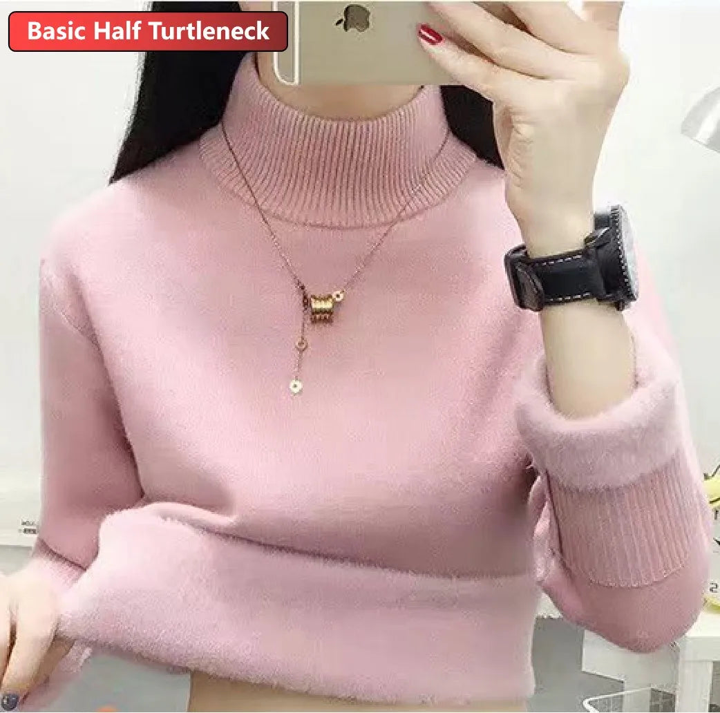 Turtleneck Winter Sweater Women Elegant Thicken Velvet Lined Warm Sueter Knitted Pullover Slim Tops Jersey Knitwear Jumper New