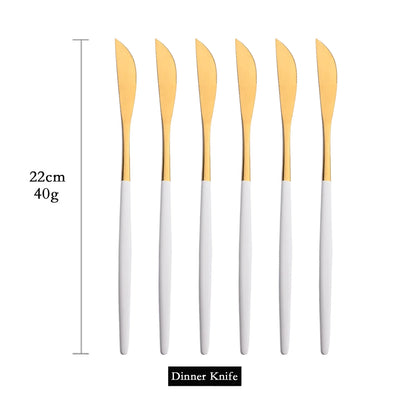 6Pcs Gold Dinner Knife Cutlery Set Mirror Knife Dinnerware Set Stainless Steel Sharp Knife Tableware Home Kitchen Flatware