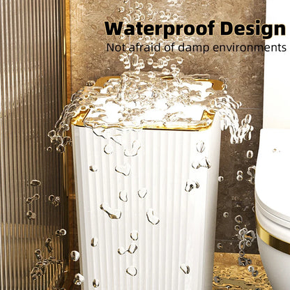 15L Nordic Gold Bathroom Trash Can Covered Slim Trash Can with One-Touch Lid for Bathroom Toilet Living Room Kitchen Bedroom