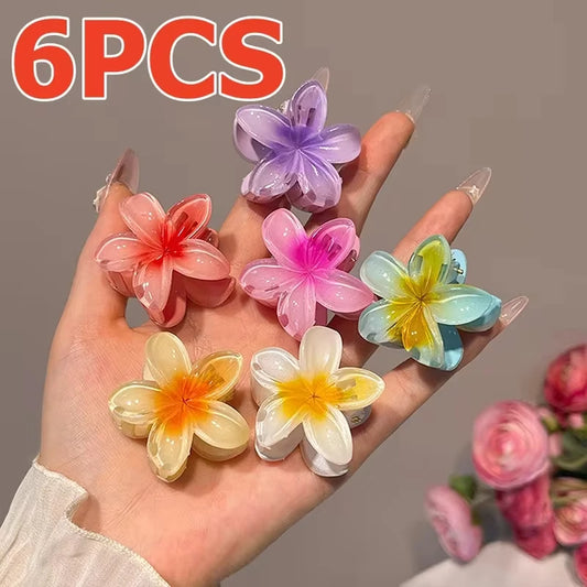 6Pcs Hawaiian Gradient Hair Clips Flower Hair Claws Small Size Fashion Headwear Hairpin Crab Barrette Hair Accessories for Women