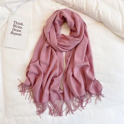 Solid Colors Cashmere Feel Scarfs for Women Winter Keep Warm Pashmina Scarfs Wraps Blanket Bufanda Women Scarves Stoles Foulard