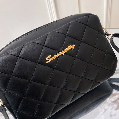 #228 Diamond-shaped quilted zipper square bag, metal lettering shoulder bag, fashionable woman shoulder bag, camera casual bag