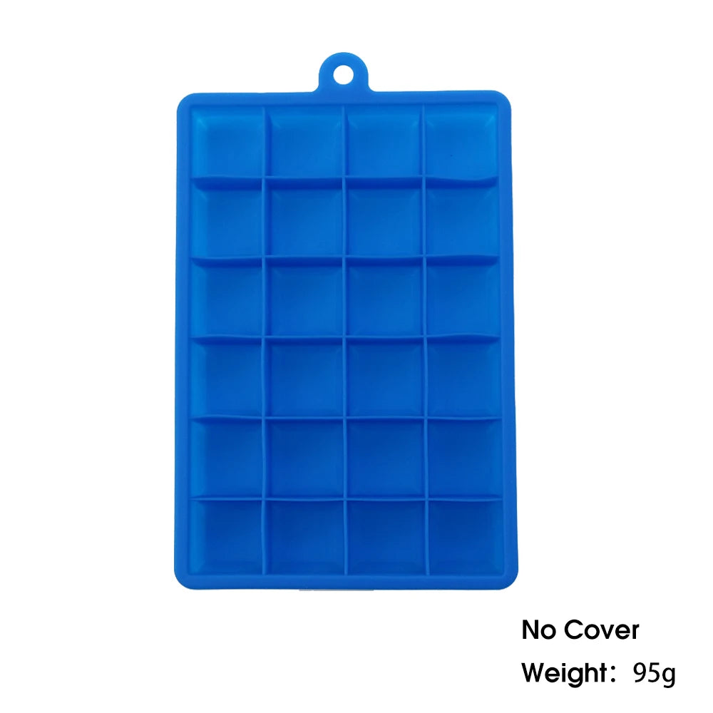 With Lid /No Lid 24-hole Silicone Ice Tray Square Box Auxiliary Food Puree Cheese Jelly Mold Bar Kitchen Tool Cocktail Cube