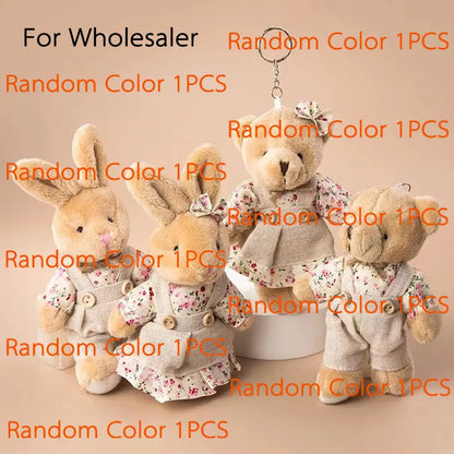 Cute Girls Country style Linen Teddy Bear Keychain Women Rabbit Couple Keychain On Bag Car Trinket Female Wedding Party Toy Gift